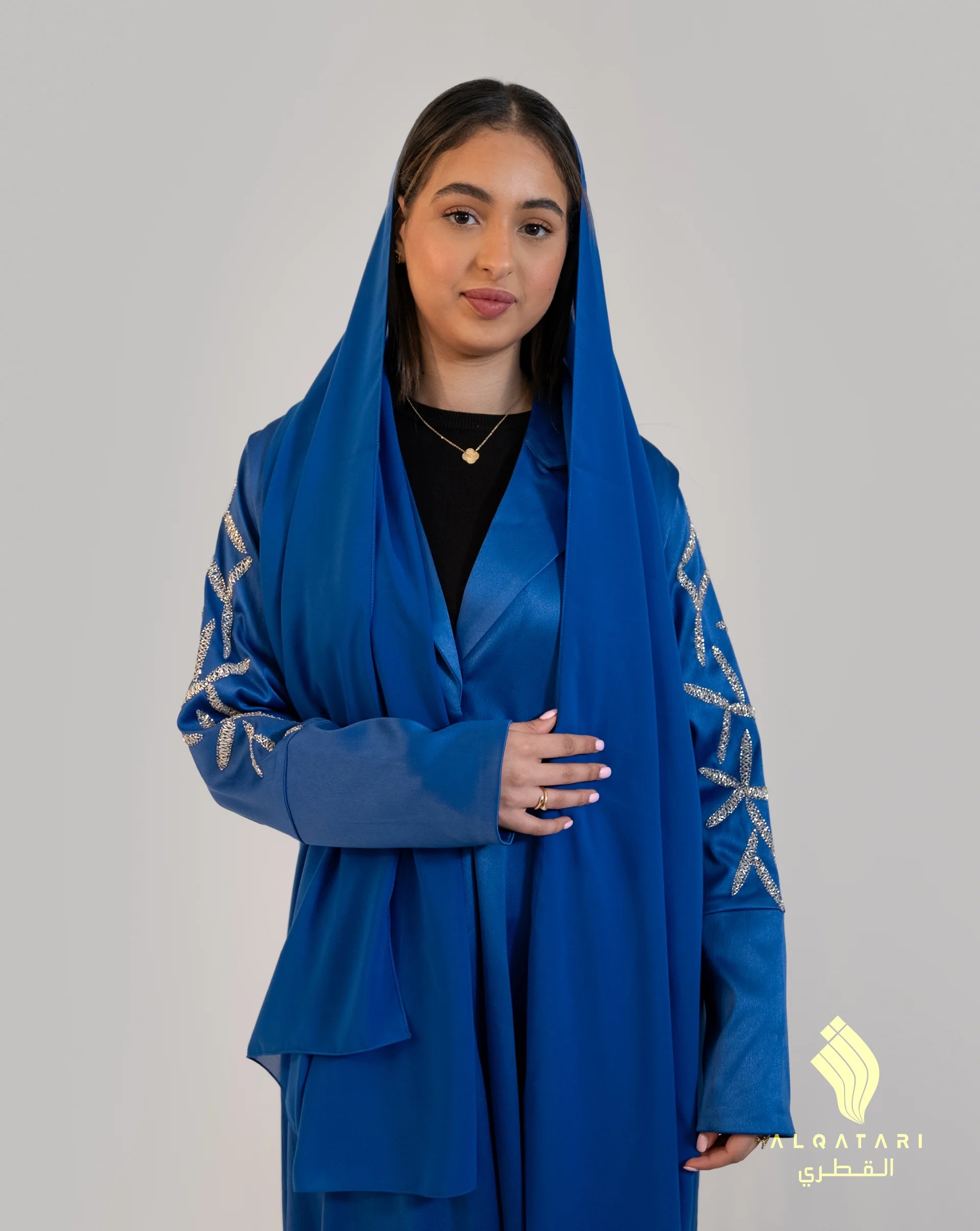 Serene Royal Blue Bridal Satin Abaya