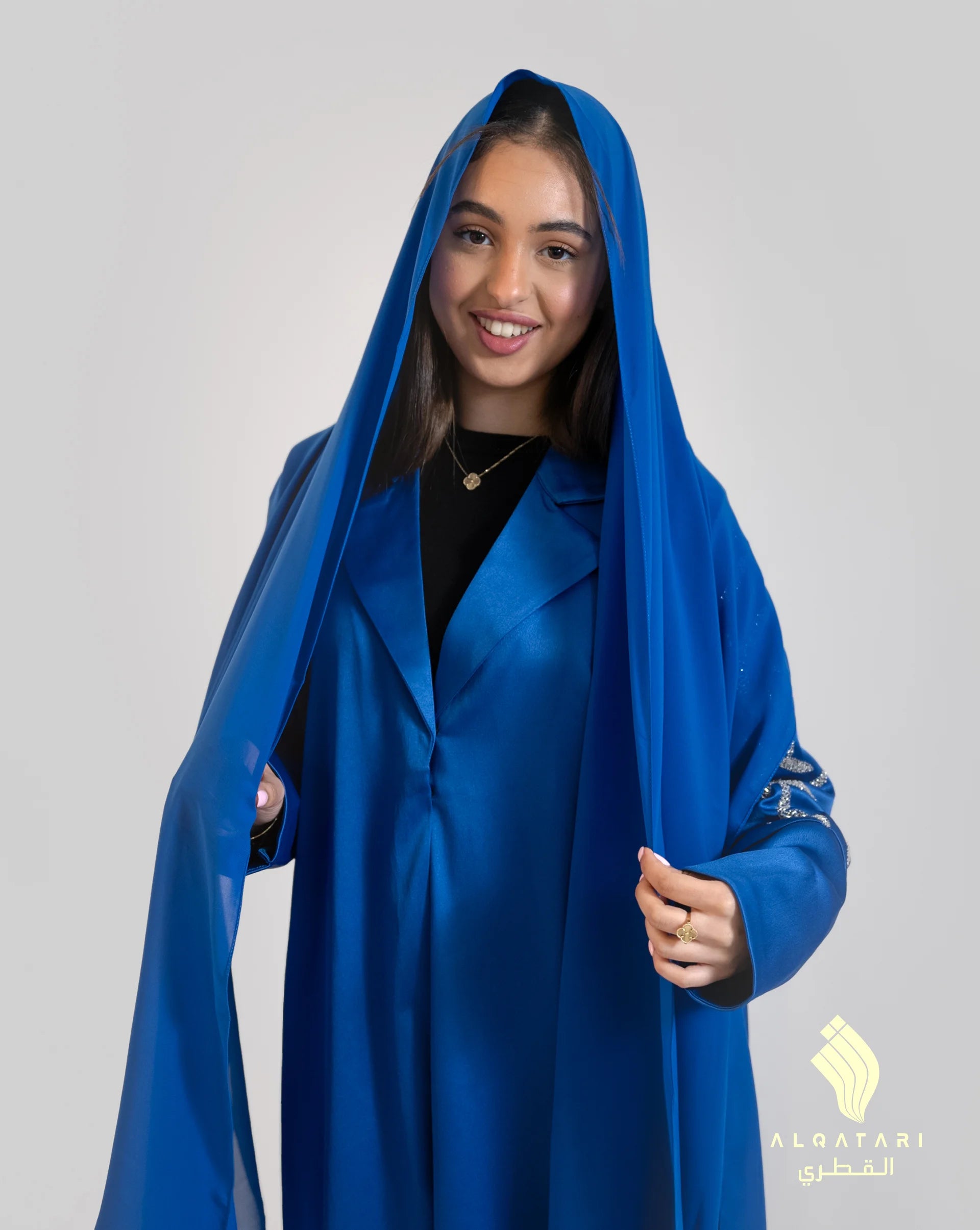 Serene Royal Blue Bridal Satin Abaya