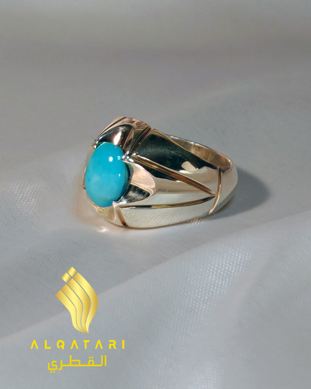 Sterling silver turquoise gemstone ring with claw setting - side angle view